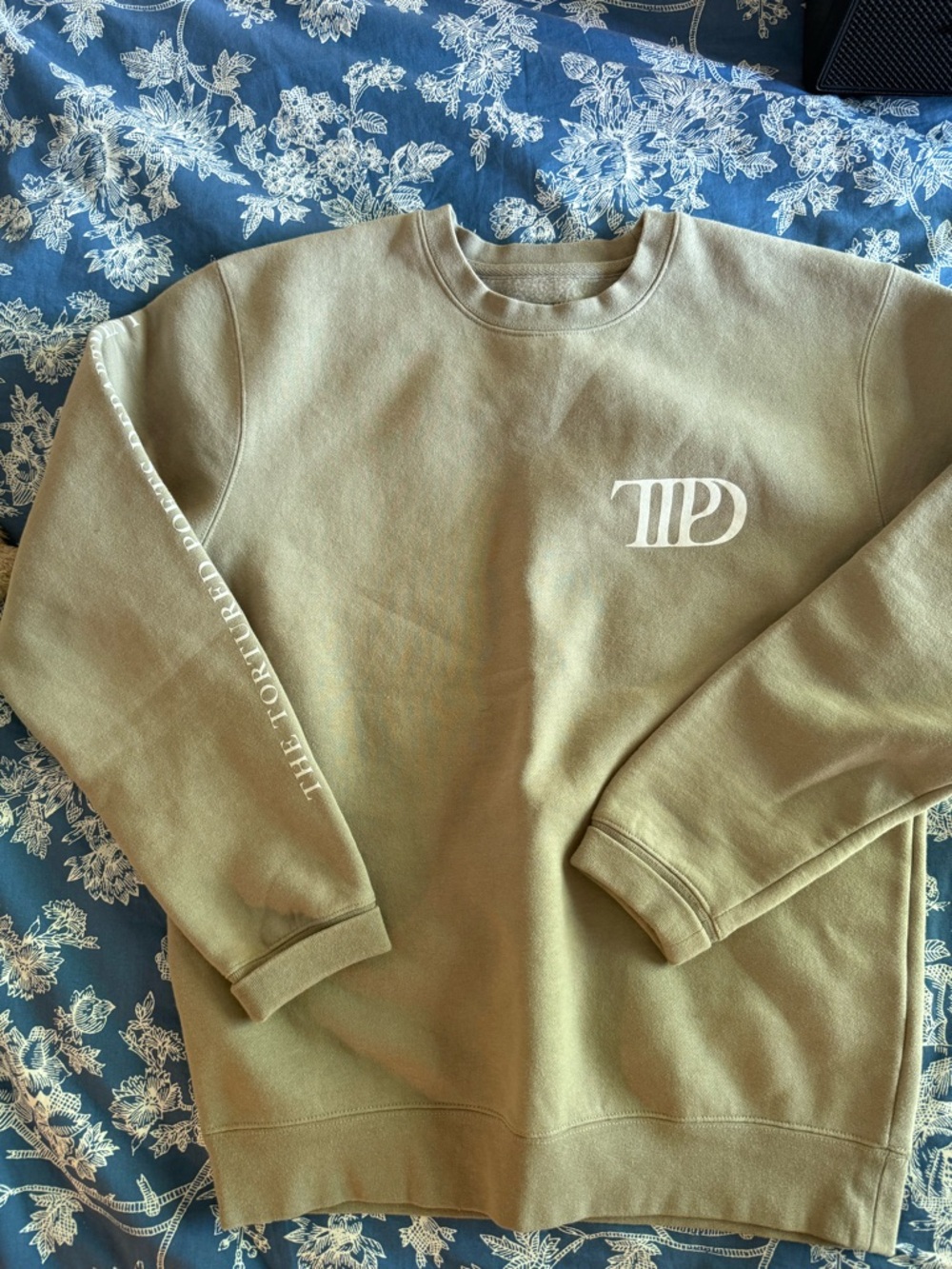 The Tortured Poets Department Olive Crewneck Sweatshirt with White Logo